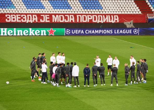 Roter Stern Belgrad - RB Leipzig Training Champions League Beograd, 06.11.2023, Stadion Rajko Mitic, Fussball , UEFA Champions League, Gruppe G , 4. Spieltag, Matchday-1 , Roter Stern Belgrad vs. RB Leipzig , Abschlusstraining RB Leipzig , Im Bild: Mannschaft von RB Leipzig , Foto nur zur redaktionellen Nutzung bestimmt! . , UEFA regulations prohibit any use of photographs as image sequences and or quasi-video ,
