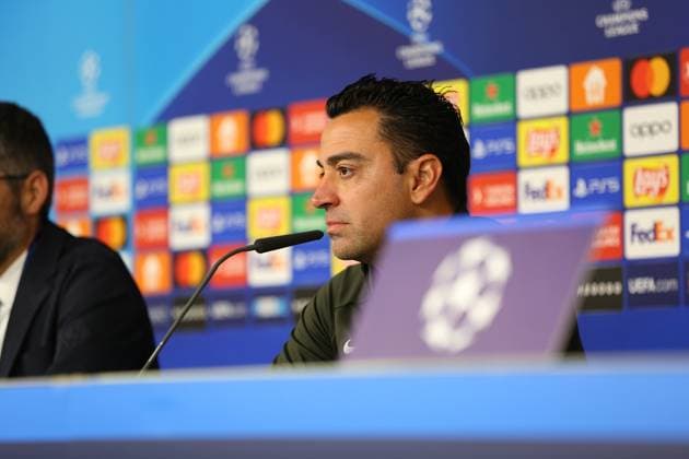 Fußball Herren Saison 2023-2024 UEFA Champions League I 4. Spieltag Pressekonferenz I FC Barcelona, Barca 06.11.2023 Xavi, Xavier Hernandez Creus (FC Barcelona) im Fokus. Hamburg Volksparkstadion Hamburg Deutschland Copyright: xLobecax xHenningxRohlfsx