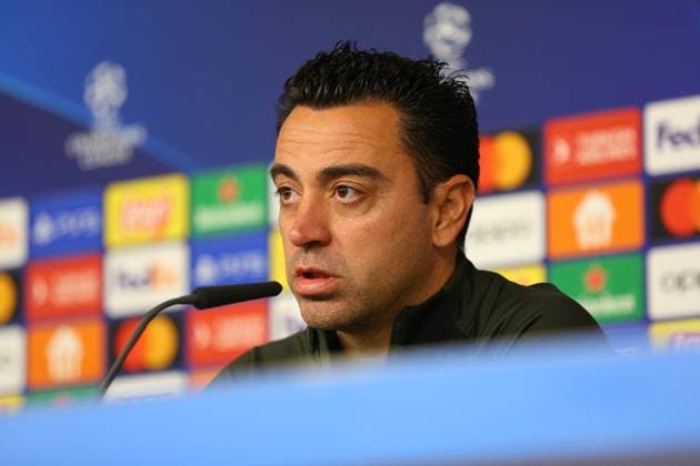 Fußball Herren Saison 2023-2024 UEFA Champions League I 4. Spieltag Pressekonferenz I FC Barcelona, Barca 06.11.2023 Xavi, Xavier Hernandez Creus (FC Barcelona) spricht. Hamburg Volksparkstadion Hamburg Deutschland Copyright: xLobecax xHenningxRohlfsx