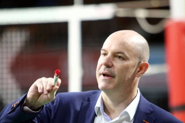 headcoach Gregory BANKS (Berlin), He-Volleyballl, Bundesliga 2023 24; WWK Volleys Herrsching vs Berlin Recycling Volleys, 06.11.23; BMW Park, Muenchen, Copyright: WolfgangxFehrmann