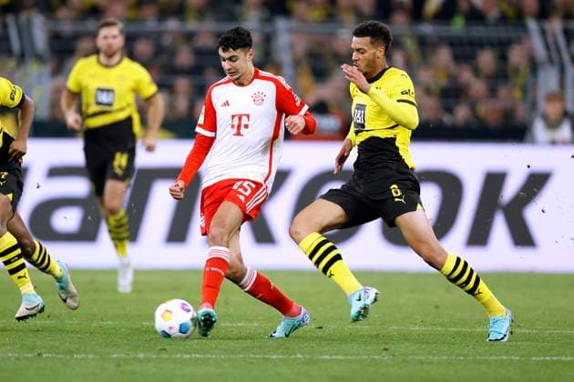 PAVLOVIC Aleksandar Team FC Bayern Muenchen mit NMECHA Felix DFL Fussball Bundesliga Saison 2023 - 2024 Spiel Borussia Dortmund - FC Bayern Muenchen 0 : 4 am 04.11.2023 in Dortmund DFL REGULATIONS PROHIBIT ANY USE OF PHOTOGRAPHS as IMAGE SEQUENCES and or QUASI-VIDEO Copyright: xLacixPerenyix
