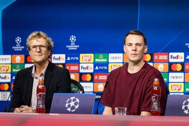UEFA Champions League: Pressekonferenz FC Bayern Muenchen; 07.11.2023 Dieter Nickles (Pressesprecher FC Bayern Muenchen) und Manuel Neuer (FC Bayern Muenchen, 1) in der Pressekonferenz UEFA Champions League: Pressekonferenz FC Bayern Muenchen, Muenchen, Allianz Arena am 07.11.2023 Copyright: xBEAUTIFULxSPORTS Wunderlx