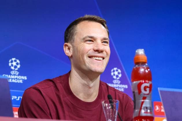 Manuel Neuer (FC Bayern Muenchen, 01) bei der Pressekonferenz, lachend, FC Bayern Muenchen, Galatasaray SK, Internationale Pressekonferenz Champions League, Saison 23 24, 07.11.2023 , FC Bayern Muenchen, Internationale Pressekonferenz Champions League, Saison 23 24, 07.11.2023 Muenchen Copyright: xEibner-Pressefoto JennixMaulx EP_JML