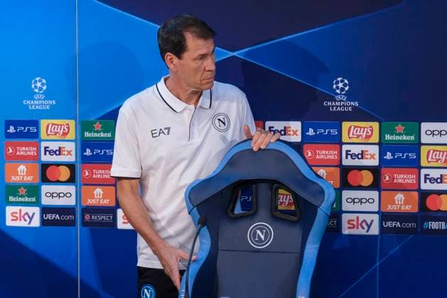 Italy: press conference, PK, Pressekonferenz SSC Napoli SSC Napoli s French coach Rudi Jose Garcia looks during the SSC Napoli press conference the day before the Champions League football match against Union Berlin at the Konami center in Castel Volturno on 07 November 2023 DSCF9945 Copyright: xAntonioxBalascox