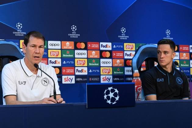 November 7, 2023, NAPOLI: Napoli™s head coach Rudi Garcia and Napoli™s foreward Giacomo Raspadori attend press conference, PK, Pressekonferenz at the Konami Training Center in Castel Volturno, Italy, 7 november 2023. Napoli will face Union Berlin in their UEFA Champions League soccer match on 8 november 2023..ANSA CIRO FUSCO Soccer: UEFA Champions League; SSC Napoli vs Union Berlin  - ZUMAa110 20231107_zaf_a110_016 Copyright: xCiroxFuscox