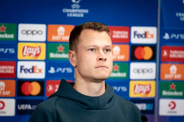 FC Copenhagen s Viktor Claesson during FC Copenhagen s press conference, PK, Pressekonferenz ahead of the team s Champions League match against Manchester United, ManU in Copenhagen on Tuesday 7 November 2023.. (Photo: Emil Nicolai Helms Ritzau Scanpix) , Denmark Kobenhavn Copyright: EmilxNicolaixHelmsx COP15002 spdk20231107-171445-L