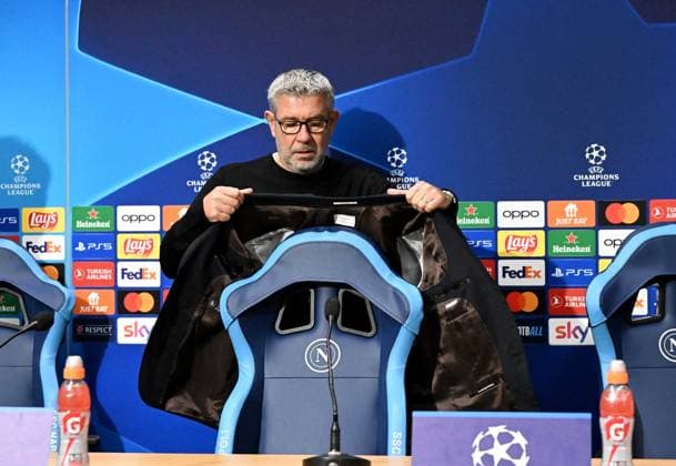Fussball, Herren, Saison 2023 2024, Champions League (Gruppe C, 4. Spieltag), SSC Neapel - 1. FC Union Berlin, Stadionbegehung und Pressekonferenz des 1. FC Union im Stadio Diego Armando Maradona in Neapel am Tag vor dem Spiel, Trainer Urs Fischer (1. FC Union)07.11. 2023, Copyright: xMatthiasxKochx