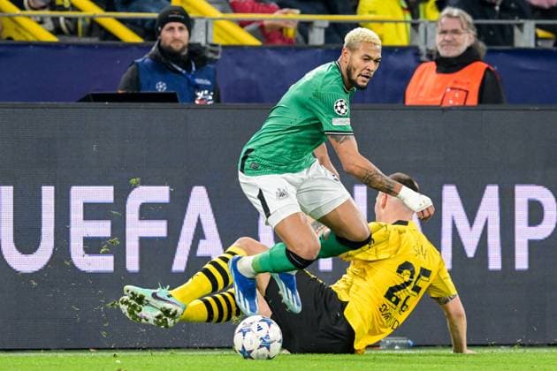 DORTMUND - (l-r) Joelinton of Newcastle United FC, Niklas Sule of Borussia Dortmund during the UEFA Champions League match between Borussia Dortmund and Newcastle United FC at Signal Iduna Park on November 7, 2023 in Dortmund, Germany. ANP Hollandse Hoogte UEFA Champions League 2023 24 2023 2024 xVIxANPxSportx xGerritxvanxKeulenxIVx 483268771 originalFilename: 483268771.jpg