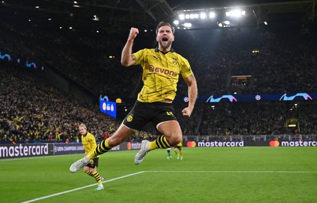 Sport Bilder des Tages Jubelsprung 1:0 Niclas Füllkrug (Borussia Dortmund) 07.11.2023, Fussball Champions League, Saison 2023 2024, Vorrunde, 4. Spieltag, Borussia Dortmund - Newcastle United Dortmund Signal Iduna Park Nordrhein Westfalen Deutschland