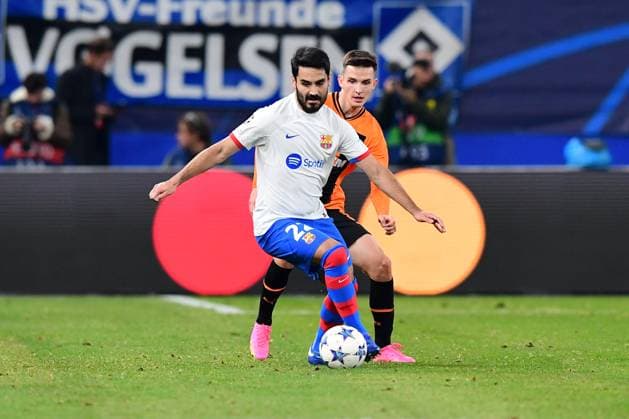 Fussball I Herren I UEFA I Champions League l FC Schachtar Donezk - FC Barcelona, Barca I 4. Spieltag I Gruppe H I Saison 2023-2024 I Shakhtar Donetsk I Barca I 07.11.2023 I v.v. Guendogan Ilkay (FC Barcelona) , Kryskiv Dmytro (FC Shakhtar Donetsk) , Sportplatz : Volksparkstadion, Hamburg, Stellingen Hamburg Deutschland