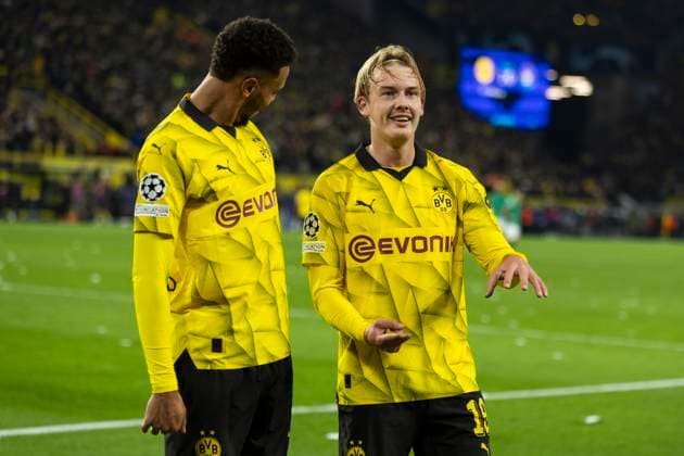 UEFA Champions League, Borussia Dortmund - Newcastle United, 7.11.2023 Julian Brandt (Borussia Dortmund, 19) bejubelt sein Tor zum 2:0. UEFA Champions League, Borussia Dortmund - Newcastle United, Vorrunde 4. Spieltag, am 7.11.2023, Signal Iduna Park, Dortmund UEFA regulations prohibit any use of photographs as image sequences and or quasi-video Copyright: xBEAUTIFULxSPORTS Meuselx
