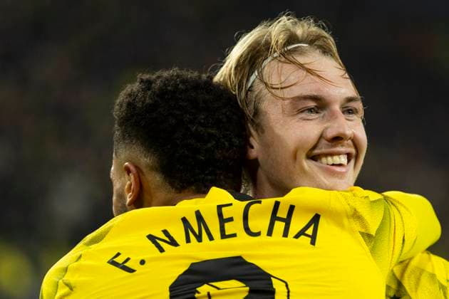 UEFA Champions League, Borussia Dortmund - Newcastle United, 7.11.2023 Julian Brandt (Borussia Dortmund, 19) bejubelt sein Tor zum 2:0 mit Felix Nmecha (Borussia Dortmund, 8). UEFA Champions League, Borussia Dortmund - Newcastle United, Vorrunde 4. Spieltag, am 7.11.2023, Signal Iduna Park, Dortmund UEFA regulations prohibit any use of photographs as image sequences and or quasi-video Copyright: xBEAUTIFULxSPORTS Meuselx
