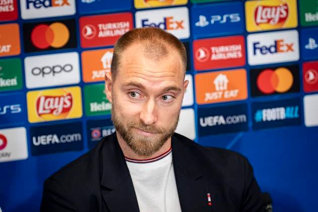 Christian Eriksen during Manchester United, ManU s press conference, PK, Pressekonferenz before Wednesday s Champions League match against FC Copenhagen in Parken on Tuesday 7 November 2023. (Photo: Emil Nicolai Helms Ritzau Scanpix) , Denmark Kobenhavn Copyright: EmilxNicolaixHelmsx COP15003 spdk20231107-205829-L