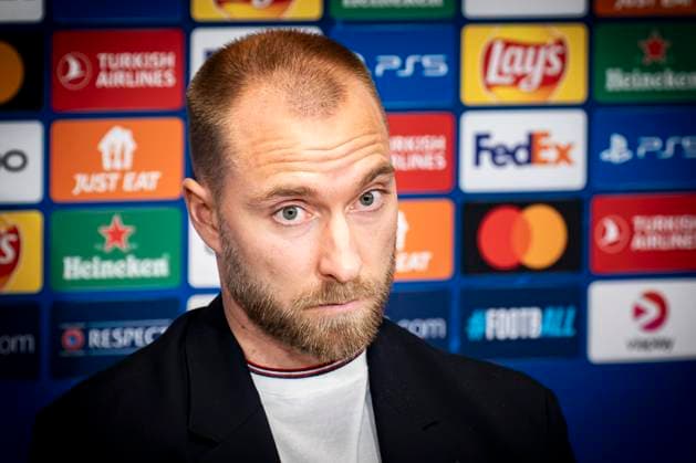 Christian Eriksen during Manchester United, ManU s press conference, PK, Pressekonferenz before Wednesday s Champions League match against FC Copenhagen in Parken on Tuesday 7 November 2023. (Photo: Emil Nicolai Helms Ritzau Scanpix) , Denmark Kobenhavn Copyright: EmilxNicolaixHelmsx COP15003 spdk20231107-205743-L