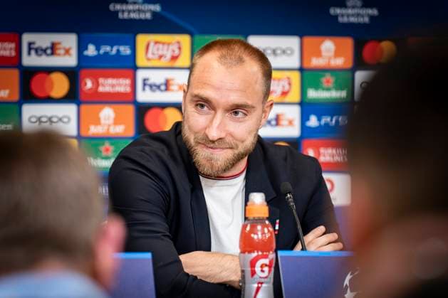 Christian Eriksen during Manchester United, ManU s press conference, PK, Pressekonferenz before Wednesday s Champions League match against FC Copenhagen in Parken on Tuesday 7 November 2023. (Photo: Emil Nicolai Helms Ritzau Scanpix) , Denmark Kobenhavn Copyright: EmilxNicolaixHelmsx COP15003 spdk20231107-205804-L