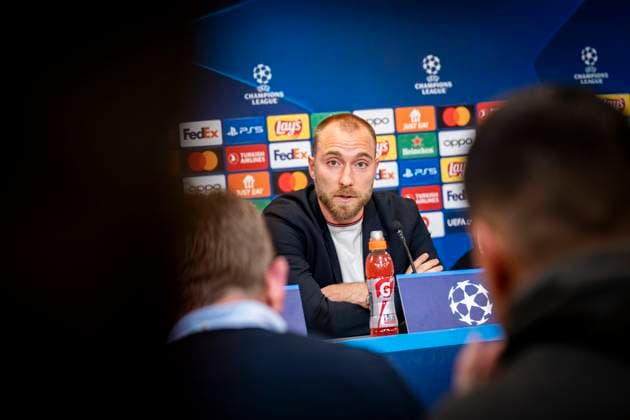 Christian Eriksen during Manchester United, ManU s press conference, PK, Pressekonferenz before Wednesday s Champions League match against FC Copenhagen in Parken on Tuesday 7 November 2023. (Photo: Emil Nicolai Helms Ritzau Scanpix) , Denmark Kobenhavn Copyright: EmilxNicolaixHelmsx COP15003 spdk20231107-205808-L