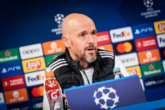 Coach Erik ten Hag during Manchester United, ManU s press conference, PK, Pressekonferenz before Wednesday s Champions League match against FC Copenhagen in Parken on Tuesday 7 November 2023. (Photo: Emil Nicolai Helms Ritzau Scanpix) , Denmark Kobenhavn Copyright: EmilxNicolaixHelmsx COP15003 spdk20231107-205752-L