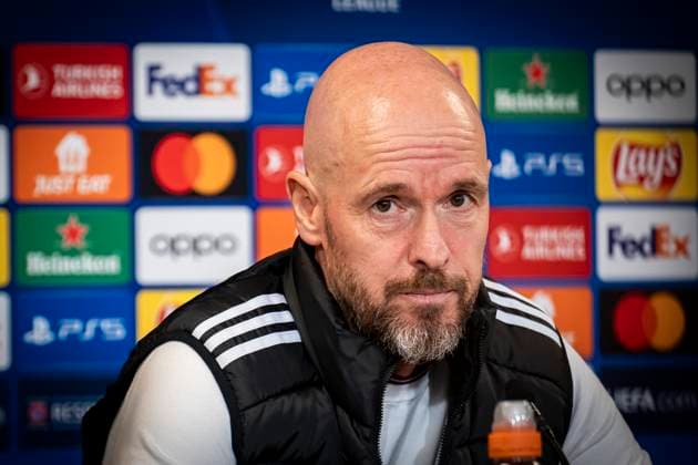 Coach Erik ten Hag during Manchester United, ManU s press conference, PK, Pressekonferenz before Wednesday s Champions League match against FC Copenhagen in Parken on Tuesday 7 November 2023. (Photo: Emil Nicolai Helms Ritzau Scanpix) , Denmark Kobenhavn Copyright: EmilxNicolaixHelmsx COP15003 spdk20231107-205756-L