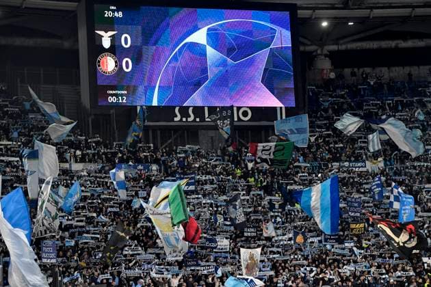 Lazio fans cheer on during the Champions League Group E football match between SS Lazio and Feyenoord at Olimpico stadium in Rome (Italy), November 7th, 2023. andreaxstaccioli