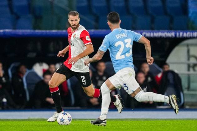 UEFA Champions League: S.S. Lazio v Feyenoord Rome - Bart Nieuwkoop of Feyenoord, Elseid Hysaj of Lazio during the 4th leg of the UEFA Champions League group stage between S.S. Lazio v Feyenoord at Stadio Olympico on 7 November 2023 in Rome, Italy. Copyright: xYannickxVerhoevenx
