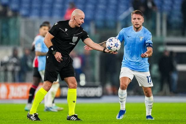 UEFA Champions League: S.S. Lazio v Feyenoord Rome - Referee Szymon Marciniak, Ciro Immobile of Lazio during the 4th leg of the UEFA Champions League group stage between S.S. Lazio v Feyenoord at Stadio Olympico on 7 November 2023 in Rome, Italy. Copyright: xYannickxVerhoevenx