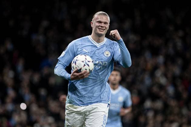 MANCHESTER, ENGLAND - NOVEMBER 7: Erling Haaland of Man City celebrates his goal during the UEFA Champions League Group Stage match between Manchester City and BSC Young Boys at Etihad Stadium on November 7, 2023 in Manchester, England. Manchester Etihad Stadium England United Kingdom Copyright: xJustPictures.ch DaniloxFernandesx jp-en-EuSpIm-Man.City_Y.Boys_07Nov2023_DAF_00006
