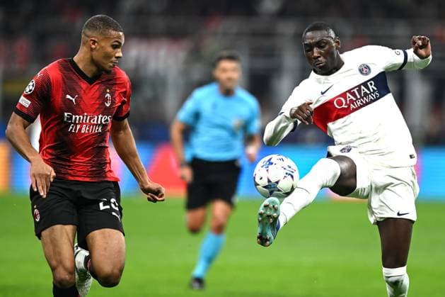 Db Milano 07 11 2023 - Champions League Milan-Paris Saint Germain foto Daniele Buffa Image nella foto: Malick Thiaw-Randal Kolo Muani 