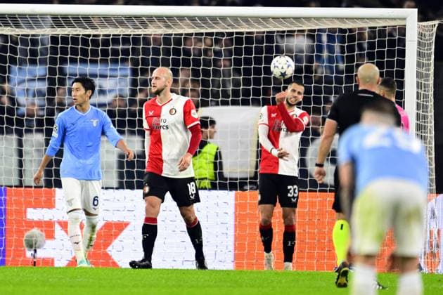 ROME - Gernot Trauner of Feyenoord, David Hancko of Feyenoord disappointment after the 1-0 during the UEFA Champions League match in group E between SS Lazio Roma and Feyenoord Rotterdam at Stadio Olimpico on November 7, 2023 in Rome, Italy. ANP OLAF KRAAK UEFA Champions League 2023 24 2023 2024 xVIxANPxSportx xxANPxIVx 483278830 originalFilename: 483278830.jpg