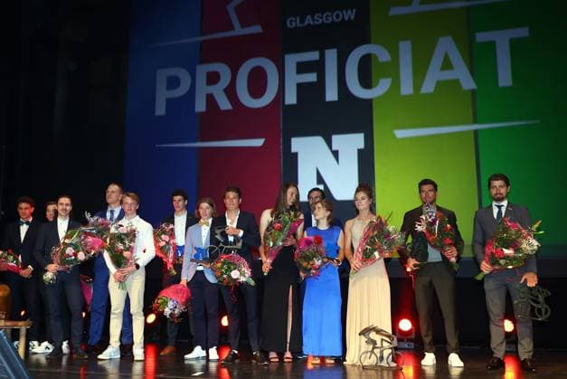 The awarded athletes pictured during the Flandrien award ceremony for the best Belgian cyclist of the 2023 cycling season, organized by newspaper Het Nieuwsblad , in Oostende, on Tuesday 07 November 2023. DAVIDxPINTENS  x79487349x