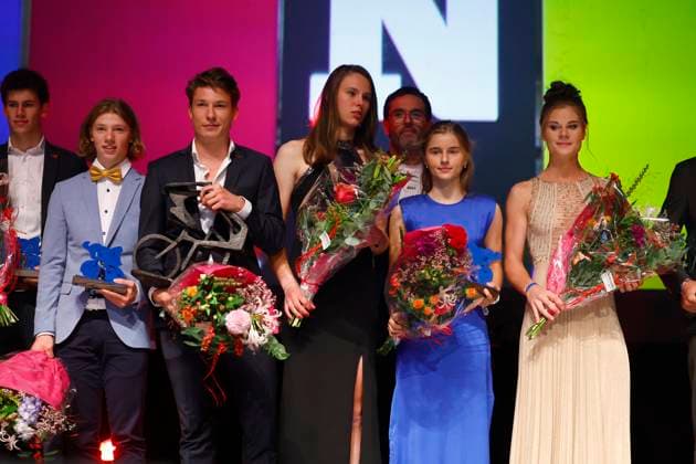 De Flandrien 2023 OOSTENDE, BELGIUM - NOVEMBER 07 : Kopecky Lotte of Team SD Worx and Philipsen Jasper (BEL) of Alpecin-Deceuninck pictured during the 2023 Flandrien award ceremony, organized by newspaper Het Nieuwsblad on November 7, 2023 in Oostende, Belgium, 07 11 2023 Oostende Belgium  Copyright: xJanxDexMeuleneirx