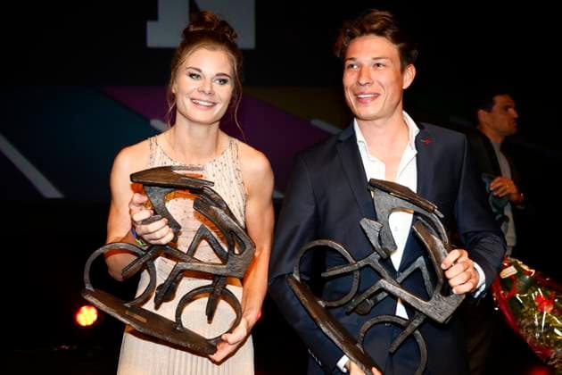 De Flandrien 2023 OOSTENDE, BELGIUM - NOVEMBER 07 : Kopecky Lotte of Team SD Worx and Philipsen Jasper (BEL) of Alpecin-Deceuninck pictured during the 2023 Flandrien award ceremony, organized by newspaper Het Nieuwsblad on November 7, 2023 in Oostende, Belgium, 07 11 2023 Oostende Belgium  Copyright: xJanxDexMeuleneirx