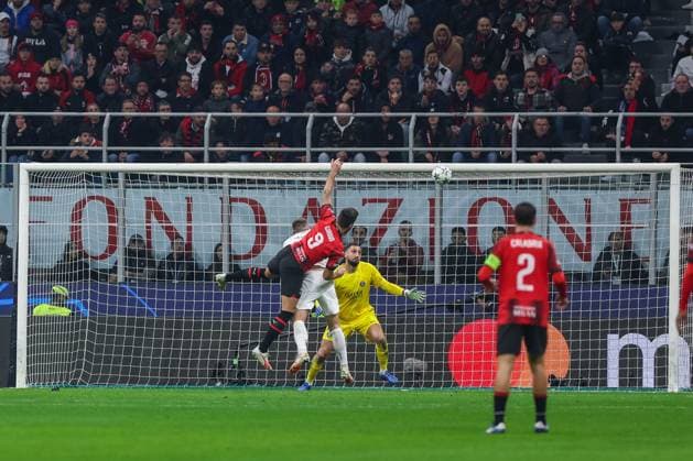Olivier Giroud of AC Milan scores a goal during UEFA Champions League 2023 24 Group Stage - Group F football match between AC Milan and Paris Saint-Germain FC at San Siro Stadium, Milan, Italy on November 07, 2023  Copyright: xFabrizioxCarabelli IPAxSportx xix xx IPA_41482303 IPA_Agency_IPA41482303