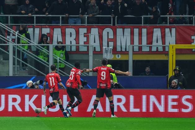 Olivier Giroud of AC Milan celebrates after scoring a goal during UEFA Champions League 2023 24 Group Stage - Group F football match between AC Milan and Paris Saint-Germain FC at San Siro Stadium, Milan, Italy on November 07, 2023  Copyright: xFabrizioxCarabelli IPAxSportx xix xx IPA_41482305 IPA_Agency_IPA41482305