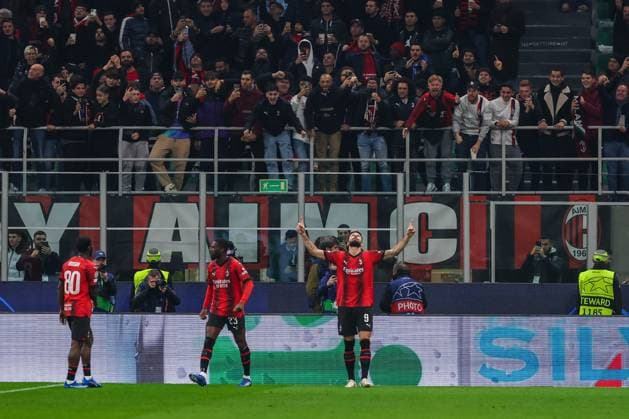 Olivier Giroud of AC Milan celebrates after scoring a goal during UEFA Champions League 2023 24 Group Stage - Group F football match between AC Milan and Paris Saint-Germain FC at San Siro Stadium, Milan, Italy on November 07, 2023  Copyright: xFabrizioxCarabelli IPAxSportx xix xx IPA_41482307 IPA_Agency_IPA41482307