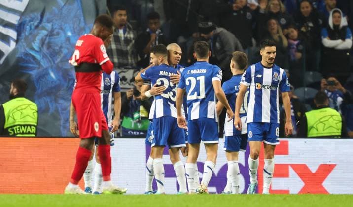 Porto s Pepe celebrates after scoring during a game between Portuguese FC Porto and Belgian soccer team Royal Antwerp FC, on Tuesday 07 November 2023, in Porto, Portugal, on day four of the Champions League group stage, in the group H. VIRGINIExLEFOUR  x79489176x