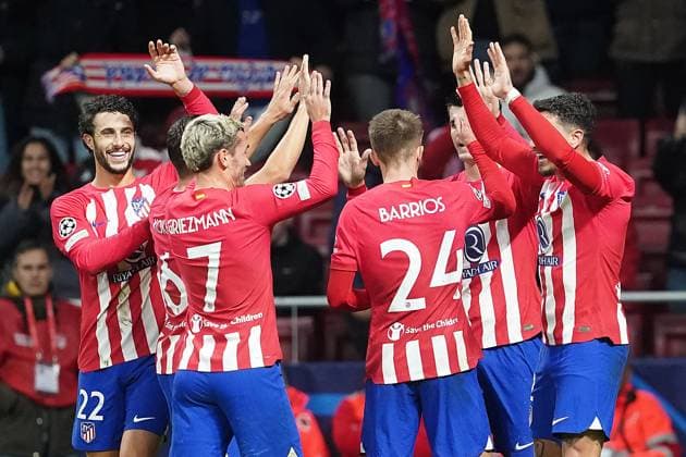 Atletico de Madrid s players celebrate goal during Champions League 2023 2024, Group E, match 4. November 7,2023. (20231107305)