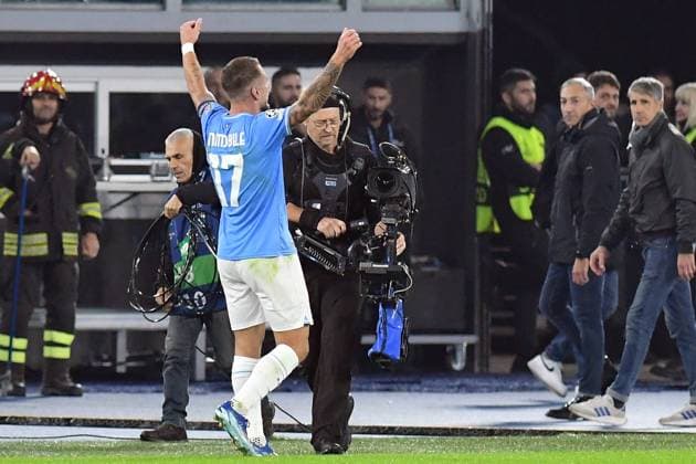 Ciro Immobile of SS Lazio celebrates scoring his goal during the Champions League match between Lazio v Feyenoord at Olympic stadium, Italy, November 07th, 2023. Photographer01  Copyright: xFotografo01x xipa-agency.netx xFotografo01x IPA_41486211 IPA_Agency_IPA41486211