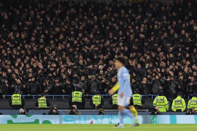 Manchester City v BSC Young Boys: Group G - UEFA Champions League 2023 24 The Young Boys fans during the UEFA Champions League Group G match between Manchester City and BSC Young Boys at the Etihad Stadium, Manchester on Tuesday 7th November 2023. Manchester Manchester United, ManU Kingdom  Copyright: xMIxNewsx originalFilename:fletcher-manchest231107_npZLv.jpg