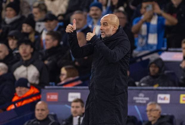 (231108) -- MANCHESTER, Nov. 8, 2023 -- Manchester City s head coach Pep Guardiola gestures during the UEFA Champions League Group G match between Manchester City FC and BSC Young Boys in Manchester, Britain, on Nov. 7, 2023. (SP)BRITAIN-MANCHESTER-FOOTBALL-UEFA CHAMPIONS LEAGUE-MANCHESTER CITY VS BSC YOUNG BOYS XinxHua 