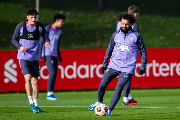 Football - UEFA Europa League - Group E - Toulouse FC v Liverpool FC - MD-1 LIVERPOOL, ENGLAND - Wednesday, November 8, 2023: Liverpool s Mohamed Salah during a training session at the AXA Training Centre ahead of the UEFA Europa League Group E match between Toulouse FC and Liverpool FC. (Photo by Jessica Hornby Propaganda) LIVERPOOL AXA Training Centre MERSEYSIDE ENGLAND  Copyright: xDavidxRawcliffex P2023-11-08-LFC_Training-36
