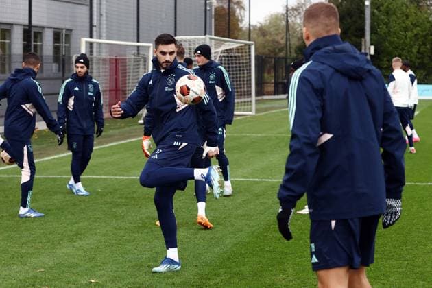 AMSTERDAM - Josip Sutalo of Ajax during the MD-1 training session prior to the UEFA Europa League group B match against Brighton & Hove Albion FC at Sportcomplex De Toekomst on November 8, 2023 in Amsterdam, Netherlands. ANP VINCENT JANNINK UEFA Europa League 2023 24 2023 2024 xVIxANPxSportx xxANPxIVx 483329711 originalFilename: 483329711.jpg