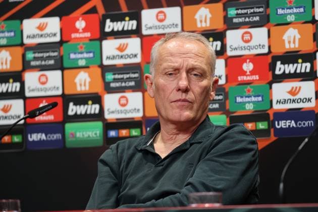 Freiburg, Deutschland 08. November 2023: Fussball-Europa-League - 2023 2024 - SC Freiburg Pressekonferenz - Spieltagskonferenz Im Bild: Trainer Christian Streich (SC Freiburg) in der Pressekonferenz vor dem Spiel gegen TSC Backa Topola Europa Park Stadion Baden Württemberg Copyright: xFotostandx xHettichx