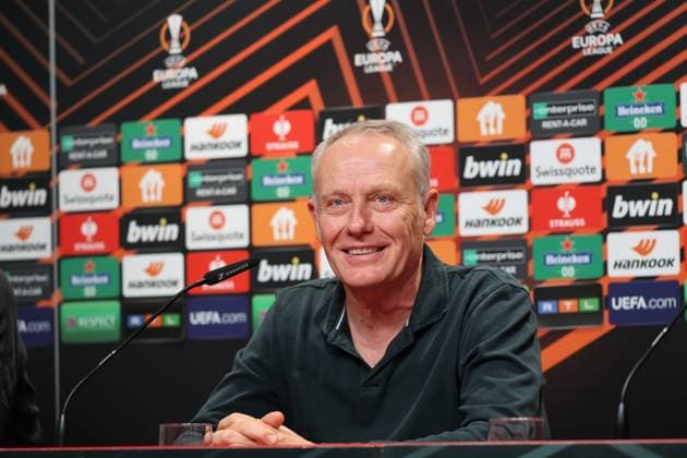Freiburg, Deutschland 08. November 2023: Fussball-Europa-League - 2023 2024 - SC Freiburg Pressekonferenz - Spieltagskonferenz Im Bild: Trainer Christian Streich (SC Freiburg) in der Pressekonferenz vor dem Spiel gegen TSC Backa Topola Europa Park Stadion Baden Württemberg Copyright: xFotostandx xHettichx
