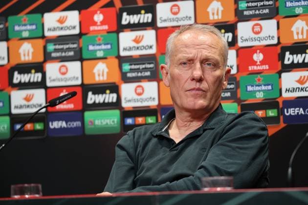 Freiburg, Deutschland 08. November 2023: Fussball-Europa-League - 2023 2024 - SC Freiburg Pressekonferenz - Spieltagskonferenz Im Bild: Trainer Christian Streich (SC Freiburg) in der Pressekonferenz vor dem Spiel gegen TSC Backa Topola Europa Park Stadion Baden Württemberg Copyright: xFotostandx xHettichx