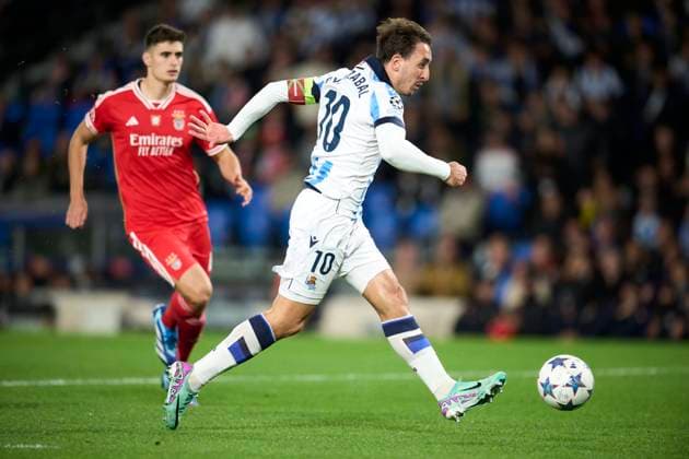 ESP: Real Sociedad v Benfica. UEFA Champions League match, Group D, date 4 Mikel Oyarzabal of Real Sociedad during the UEFA Champions League match, Group D, between Real Sociedad and Benfica played at Reale Arena Stadium on November 8, 2023 in San Sebastian, Spain. kpng Copyright: xCesarxOrtizx xPRESSINPHOTOx PS_231108_004