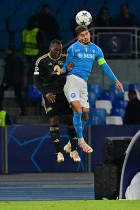 November 8, 2023, NAPLES, ITALY: Napoli™s defender Giovanni Di Lorenzo (R) and Union Berlin™s defender Jerome Roussillon in action during the UEFA Champions League Group C soccer match between SSC Napoli and Union Berlin in Diego Armando Maradona stadium, Naples (Italy) 8 november 2023. ANSA CIRO FUSCO Soccer: UEFA Champions League; SSC Napoli vs Union Berlin  - ZUMAa110 20231108_zaf_a110_037 Copyright: xCiroxFuscox