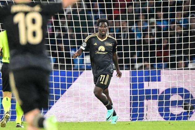 Fussball, Herren, Saison 2023 2024, UEFA Champions League (Gruppe C, 4. Spieltag), SSC Neapel - 1. FC Union Berlin, v. l. David Datro Fofana (1. FC Union Berlin) Torjubel, jubelt nach dem Tor zum 1:1, 08.11. 2023, Copyright: xMatthiasxKochx