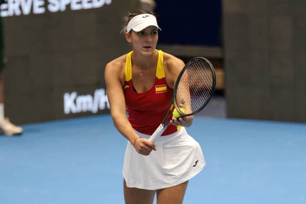 November 8, 2023, Seville, Spain: SEVILLE, SPAIN - NOVEMBER 08: Rebeka Masarova of Spain servers during the group C eliminatory between Spain and Canada of the Billie Jean King Cup at La Cartuja on November 08, 2023 in Seville, Spain. Seville Spain - ZUMAd159 0313418059st Copyright: xJosexLuisxContrerasx