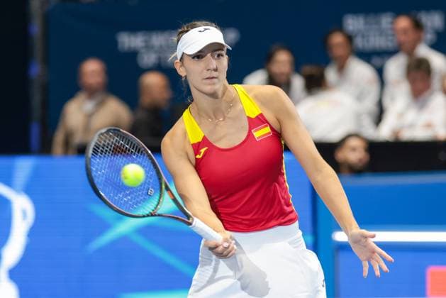 November 8, 2023, Seville, Spain: SEVILLE, SPAIN - NOVEMBER 08: Rebeka Masarova of Spain plays a forehand during the group C eliminatory between Spain and Canada of the Billie Jean King Cup at La Cartuja on November 08, 2023 in Seville, Spain. Seville Spain - ZUMAd159 0313418403st Copyright: xJosexLuisxContrerasx