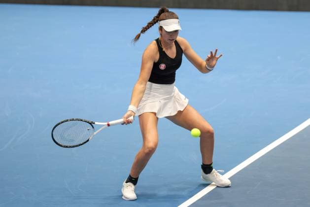November 8, 2023, Seville, Spain: SEVILLE, SPAIN - NOVEMBER 08: Marina Stakusic of Canada plays a forehand during the group C eliminatory between Spain and Canada of the Billie Jean King Cup at La Cartuja on November 08, 2023 in Seville, Spain. Seville Spain - ZUMAd159 0313419069st Copyright: xJosexLuisxContrerasx